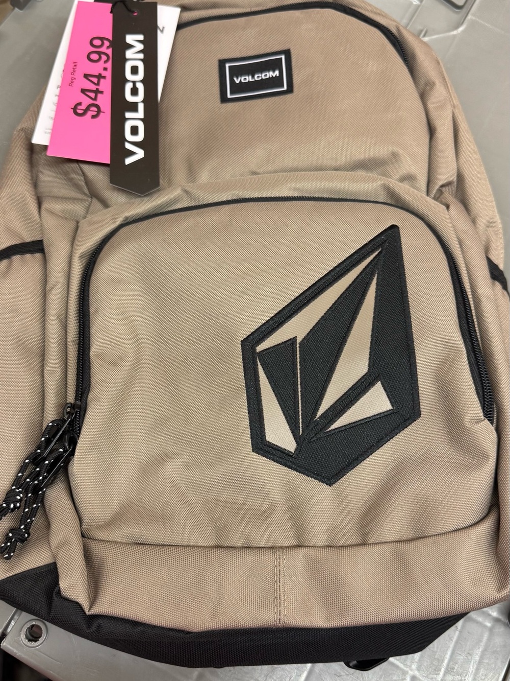 Volcom Tan and Black Backpack with Logo Patch